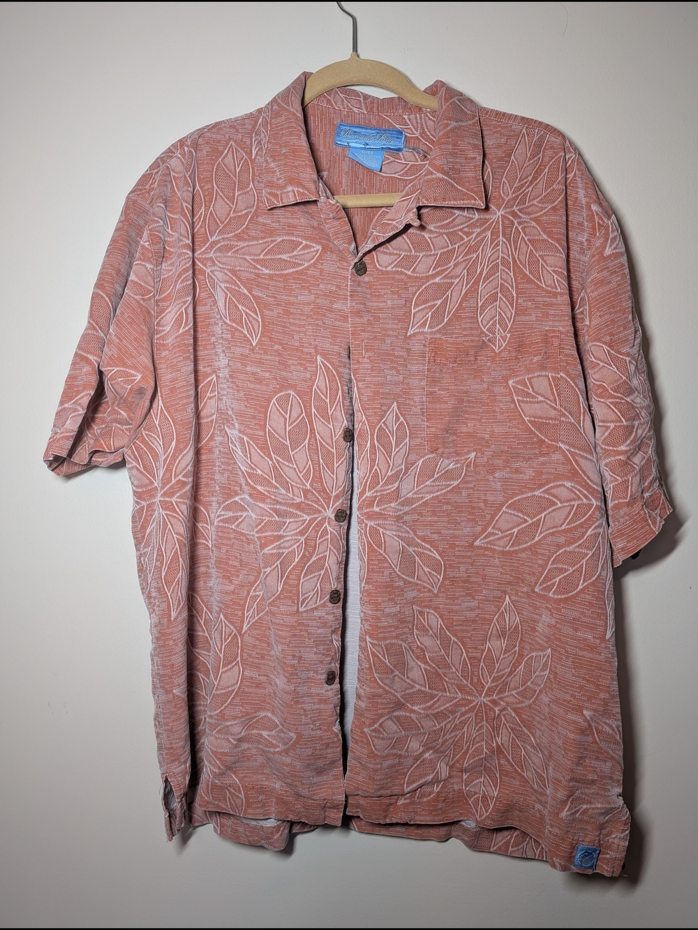 Bermuda Bay Men's Silk XL Orange Tropical Floral Short Sleeve Button-Up Shirt
